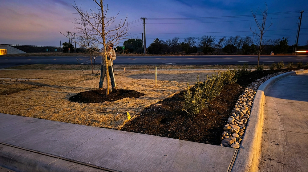 Concrete driveway installation and tree trimming