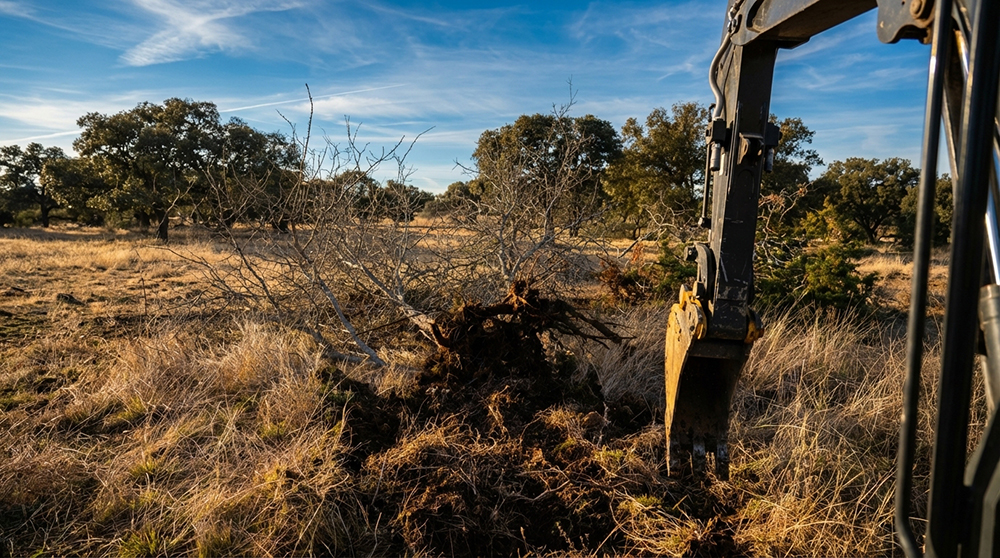 Land clearing progress with equipment on site