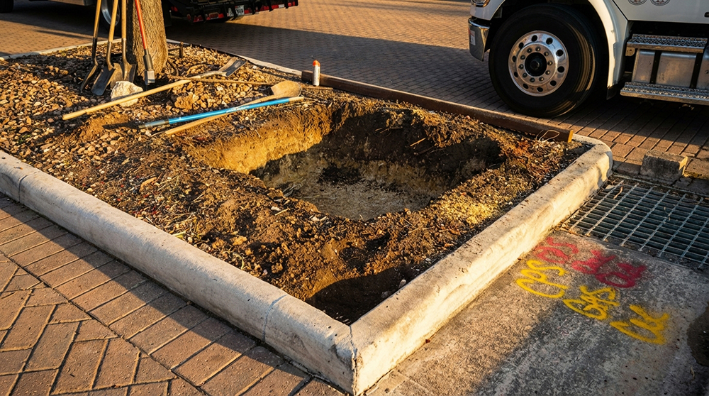 Underground utilities installation with dirt work